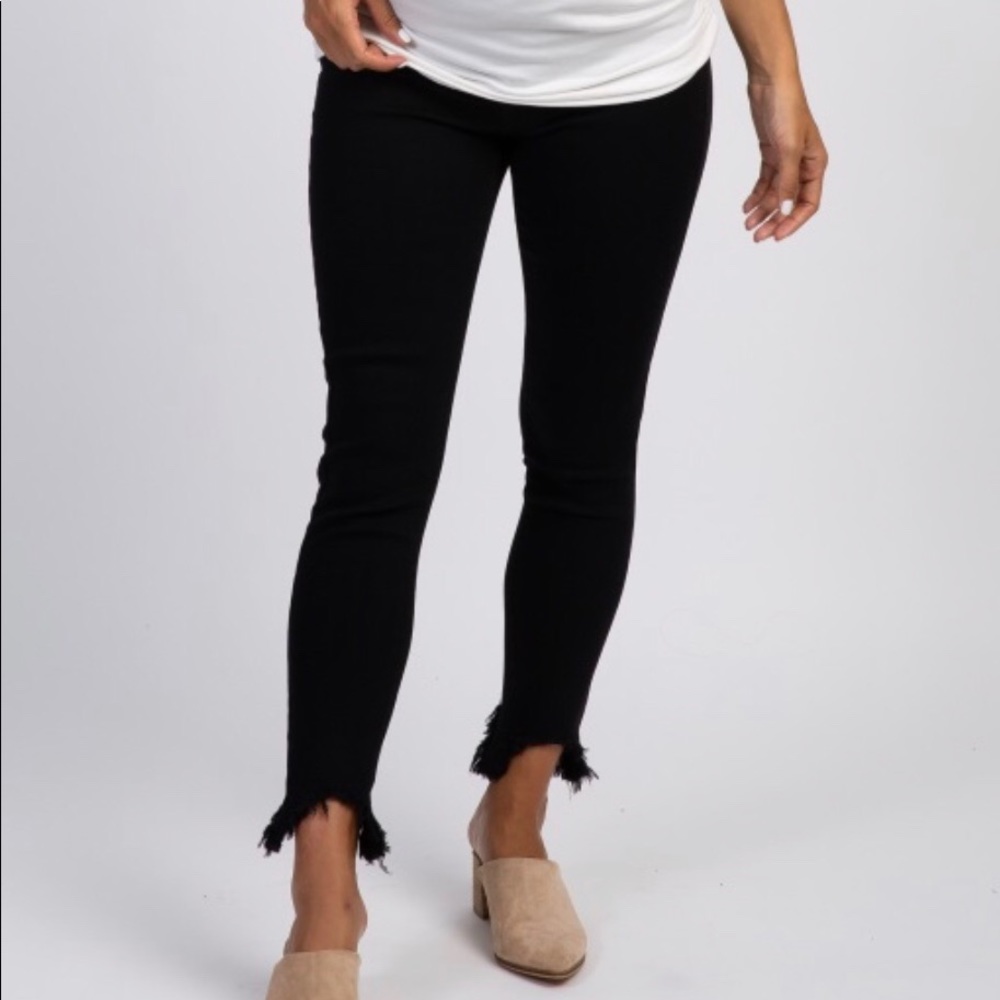 PinkBlush Black Fringe Cut Cropped Maternity Jeans